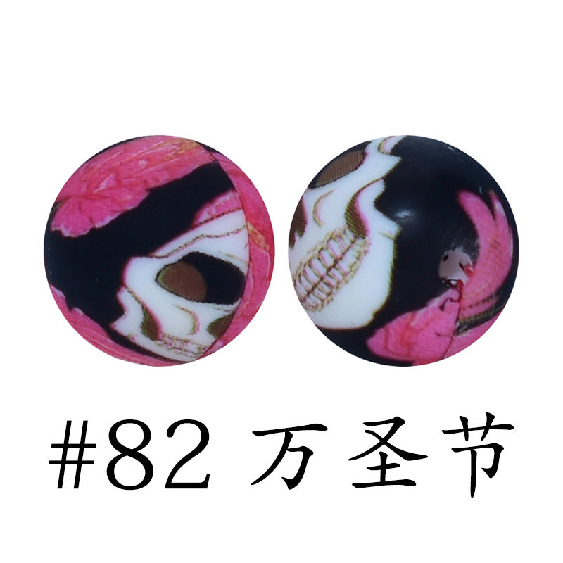 Wholesale 50pcs 16mm Print Silicone Beads Colorful Silicone Water Transfer Beads